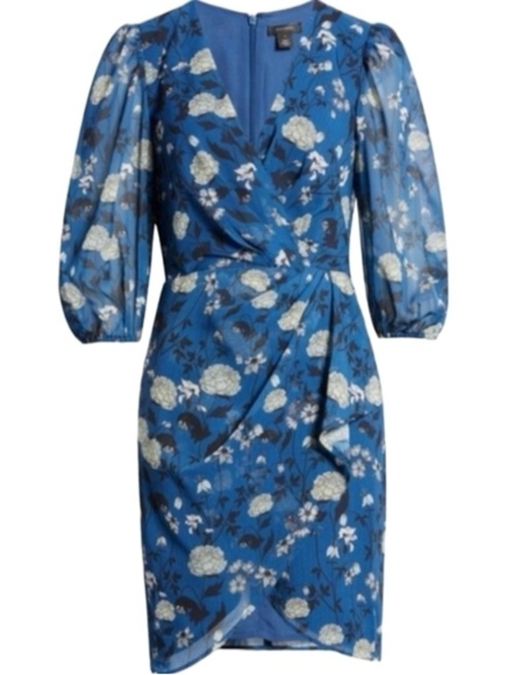 Halogen Blue Floral Wrap-Style Midi Dress